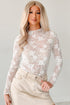 Sheer Floral Lace Mesh Mock Neck Elegant Long Sleeve Fitted Top